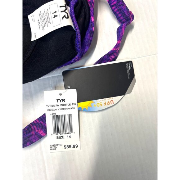 TYR WOMEN’S MONACO V-NECK SHEATH, SWIMSUIT,  Purple, Size 14 - Picture 8 of 13